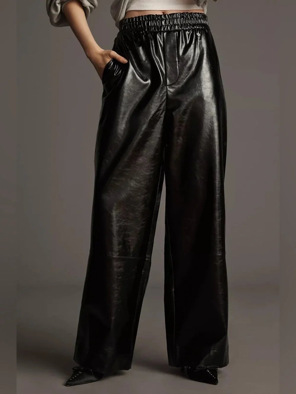 Maeve by Anthropologie Faux Patent Leather Sporty Pull-On Pants Black Sz XS NWOT - Picture 2 of 11